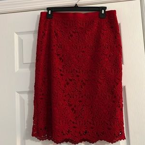 Talbots red lace pencil skirt size 8